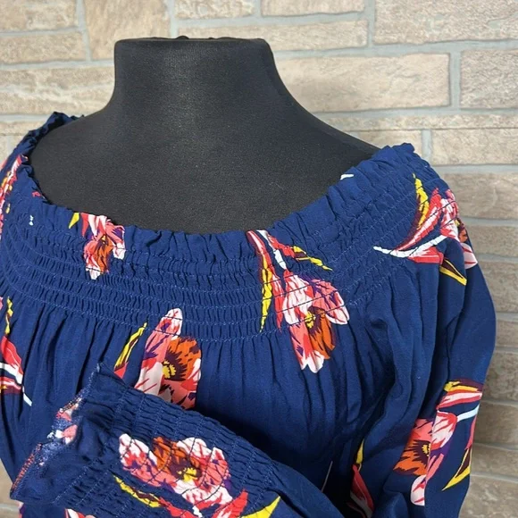 Express Blue Floral Off-Shoulder Blouse - Picture 5 of 9